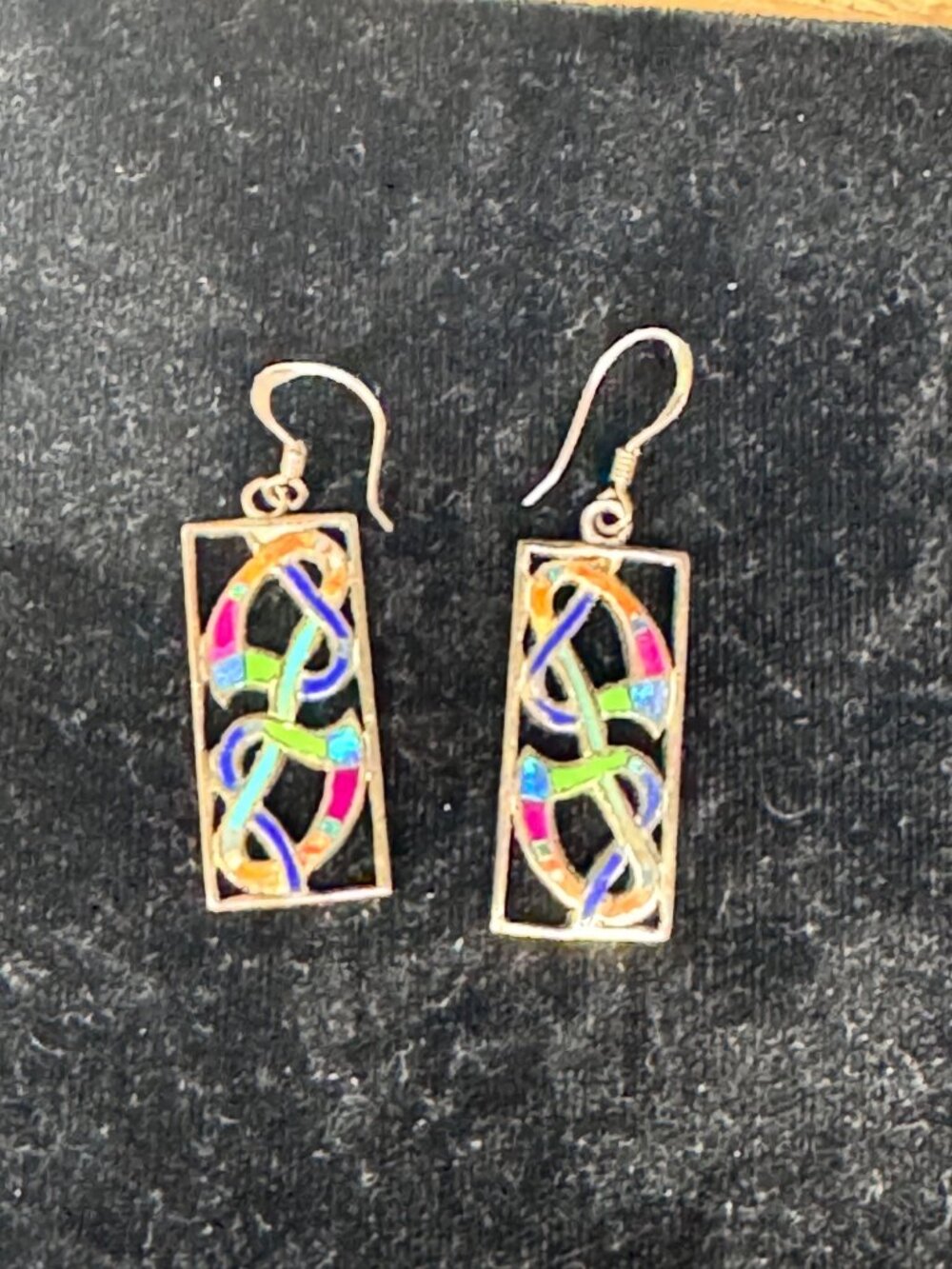 Sterling Silver Dangle Earrings Women 925 1.5” Multicolor Inlay Artisan - Picture 5 of 7